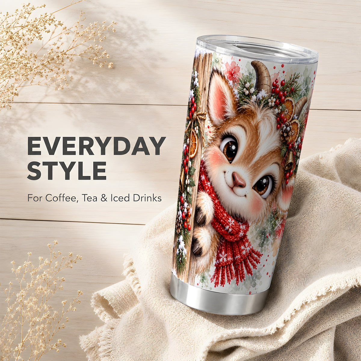 Christmas Reindeer Tumbler 20oz, Winter Deer Stainless Steel Travel Cup