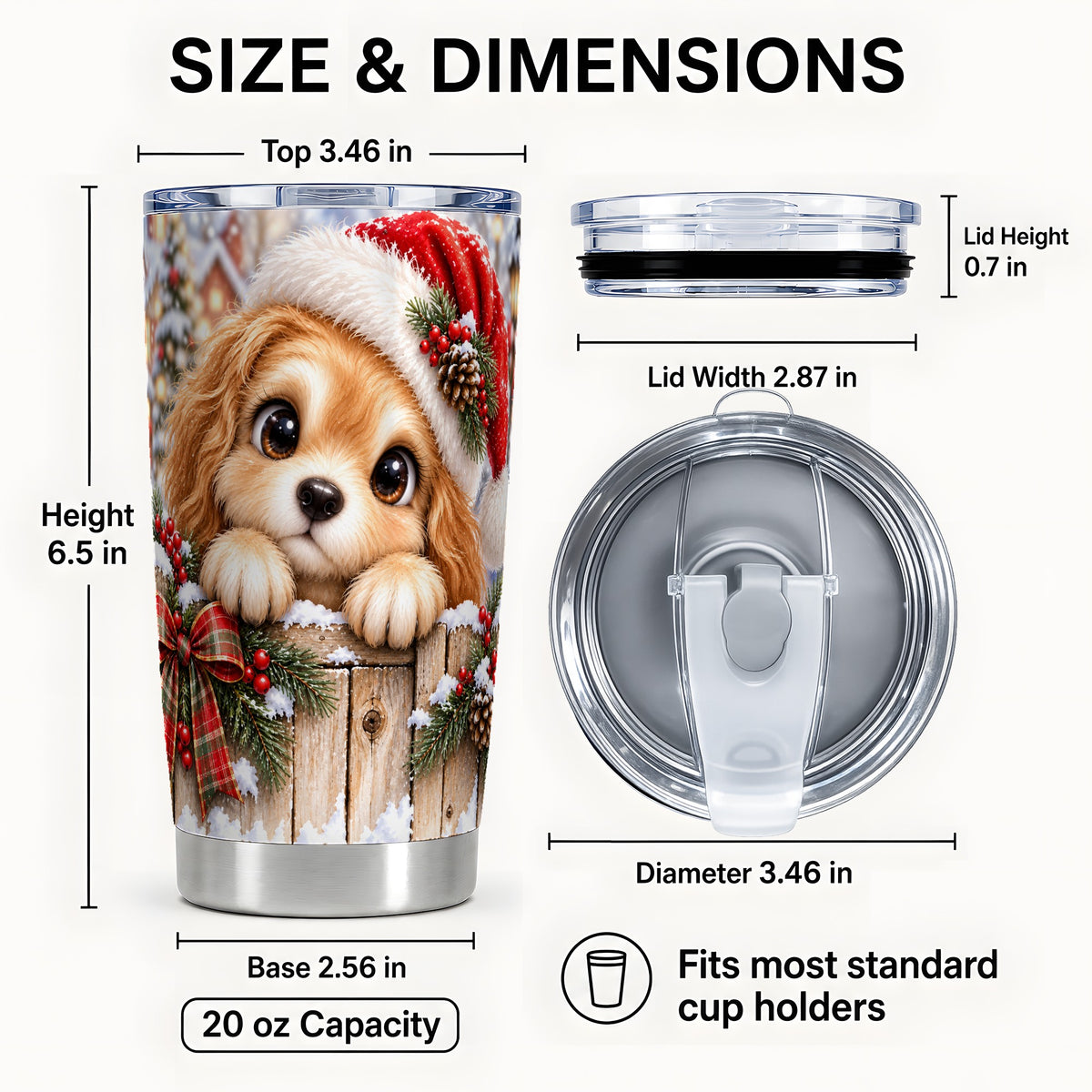 #pl[20oz|Steel] Christmas Puppy Tumbler 20oz, Santa Dog Stainless Steel Travel Cup
