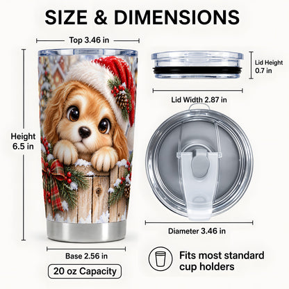 #pl[20oz|Steel] Christmas Puppy Tumbler 20oz, Santa Dog Stainless Steel Travel Cup