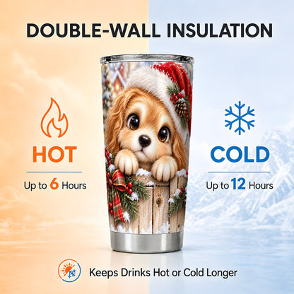 Christmas Puppy Tumbler 20oz, Santa Dog Stainless Steel Travel Cup