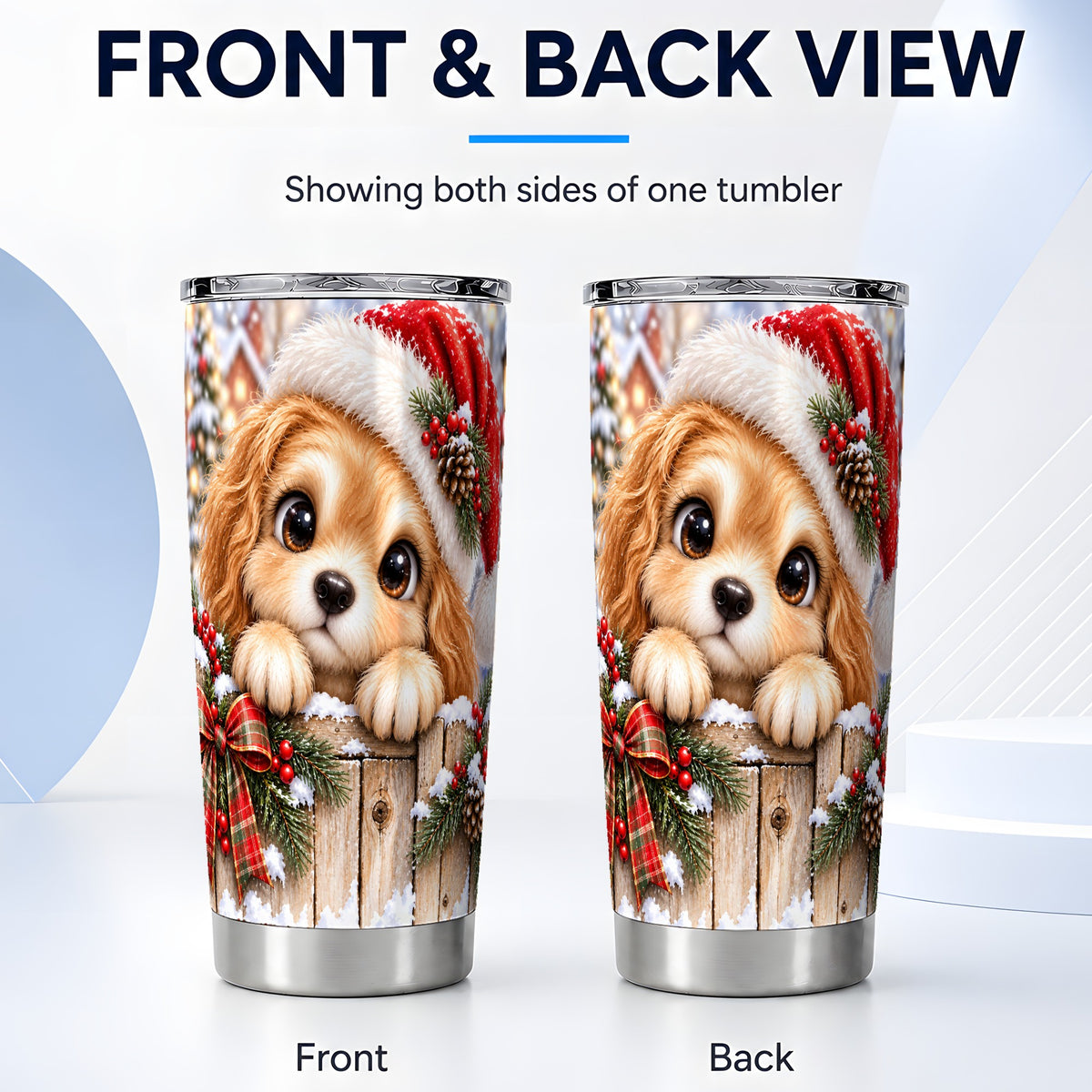 #pl[20oz|Steel] Christmas Puppy Tumbler 20oz, Santa Dog Stainless Steel Travel Cup