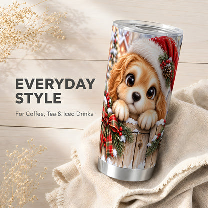 Christmas Puppy Tumbler 20oz, Santa Dog Stainless Steel Travel Cup