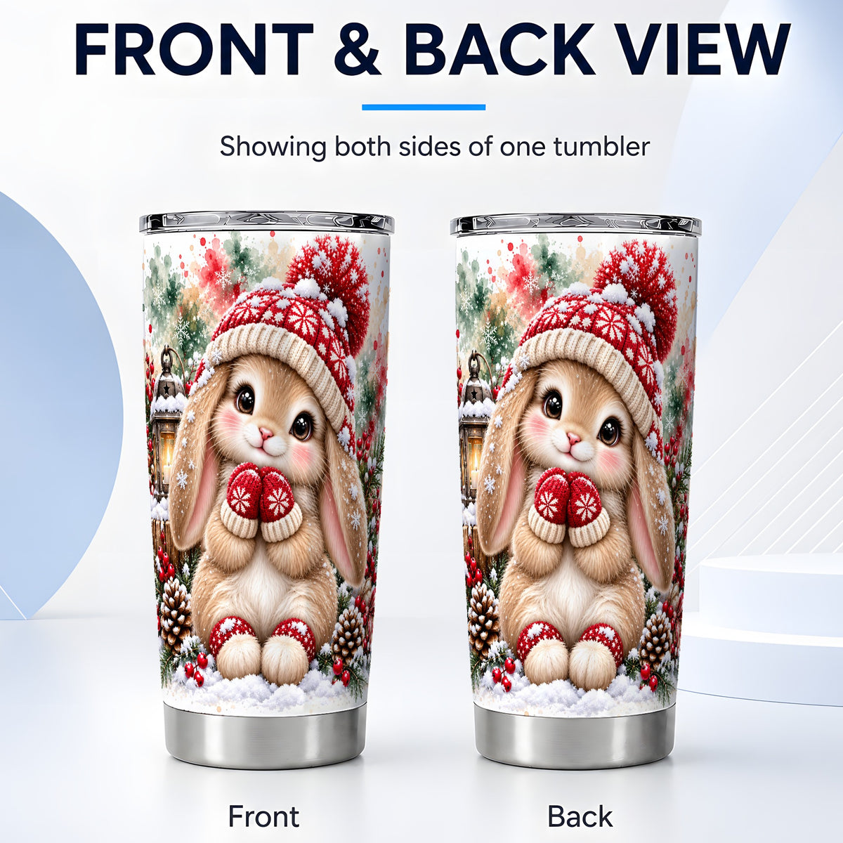 #pl[20oz|Steel] Christmas Bunny Tumbler 20oz, Winter Rabbit Stainless Steel Travel Cup