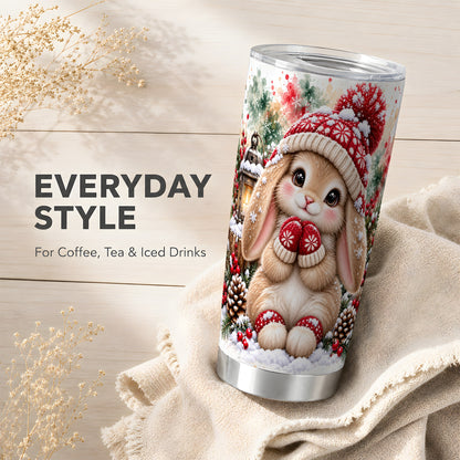 Christmas Bunny Tumbler 20oz, Winter Rabbit Stainless Steel Travel Cup