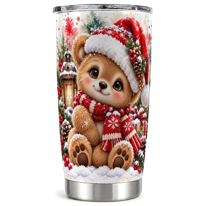 Christmas Teddy Bear Tumbler 20oz, Santa Bear Stainless Steel Travel Cup