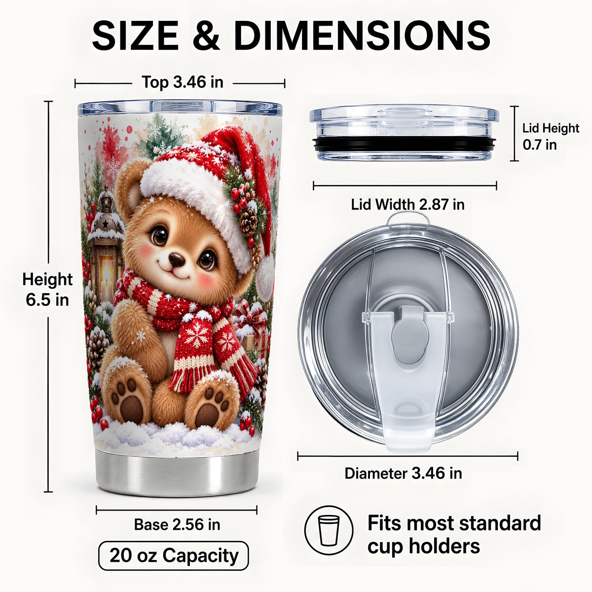 #pl[20oz|Steel] Christmas Teddy Bear Tumbler 20oz, Santa Bear Stainless Steel Travel Cup
