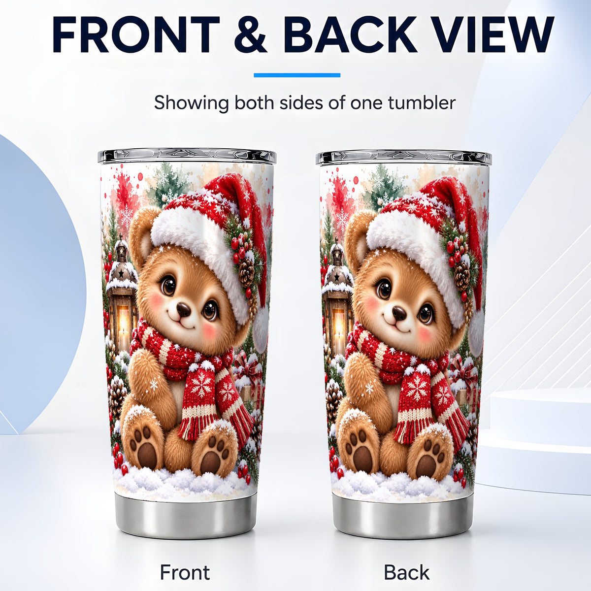 #pl[20oz|Steel] Christmas Teddy Bear Tumbler 20oz, Santa Bear Stainless Steel Travel Cup