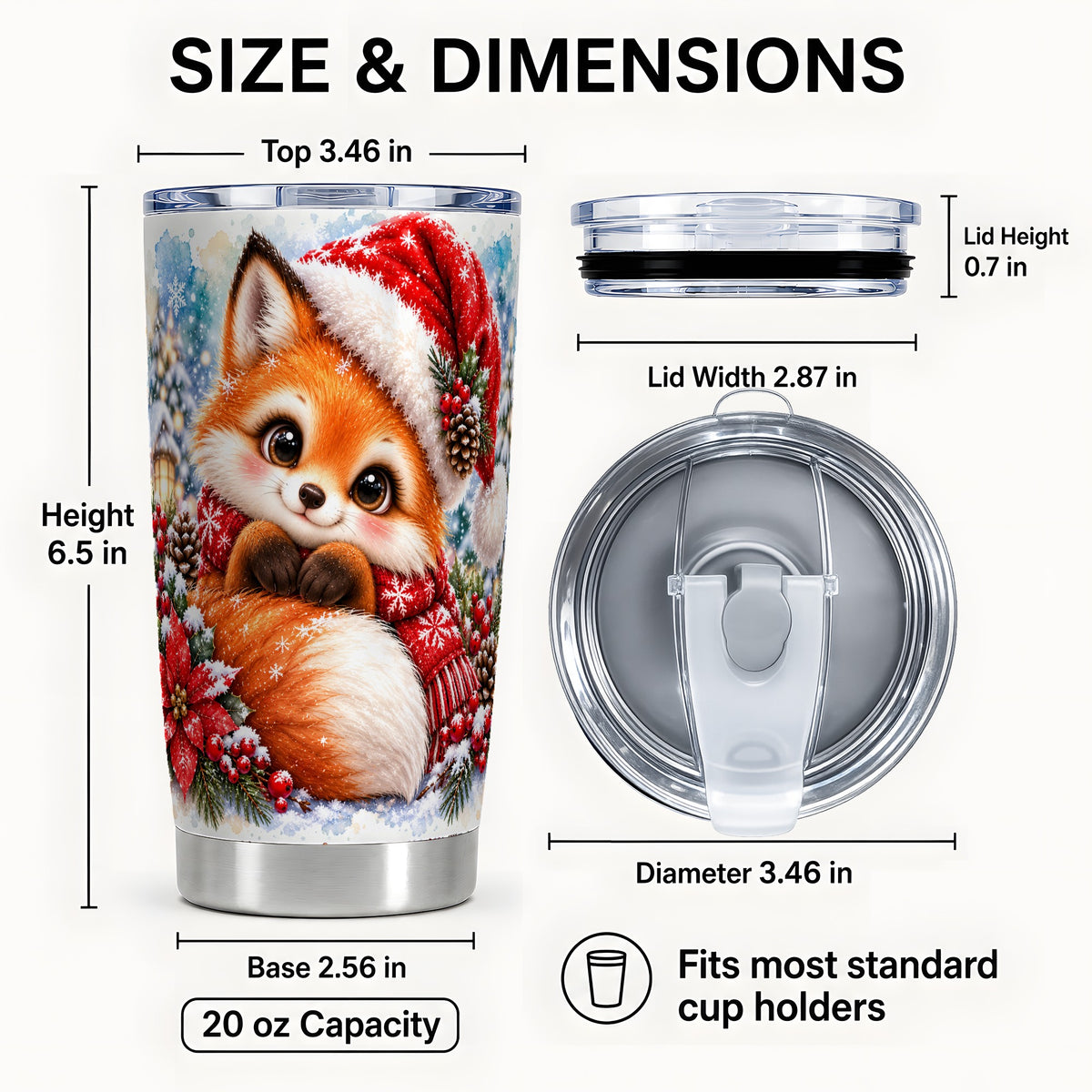 #pl[20oz|Steel] Christmas Fox Tumbler 20oz, Winter Fox Stainless Steel Travel Cup