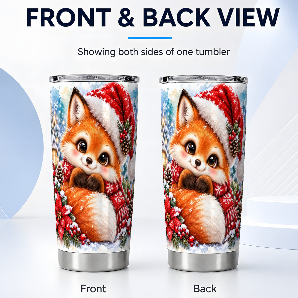 #pl[20oz|Steel] Christmas Fox Tumbler 20oz, Winter Fox Stainless Steel Travel Cup