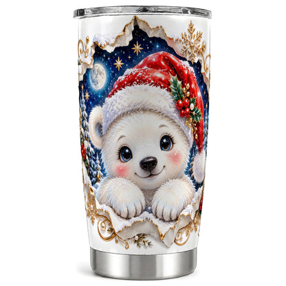 Christmas Polar Bear Tumbler 20oz, Santa Bear Stainless Steel Travel Cup