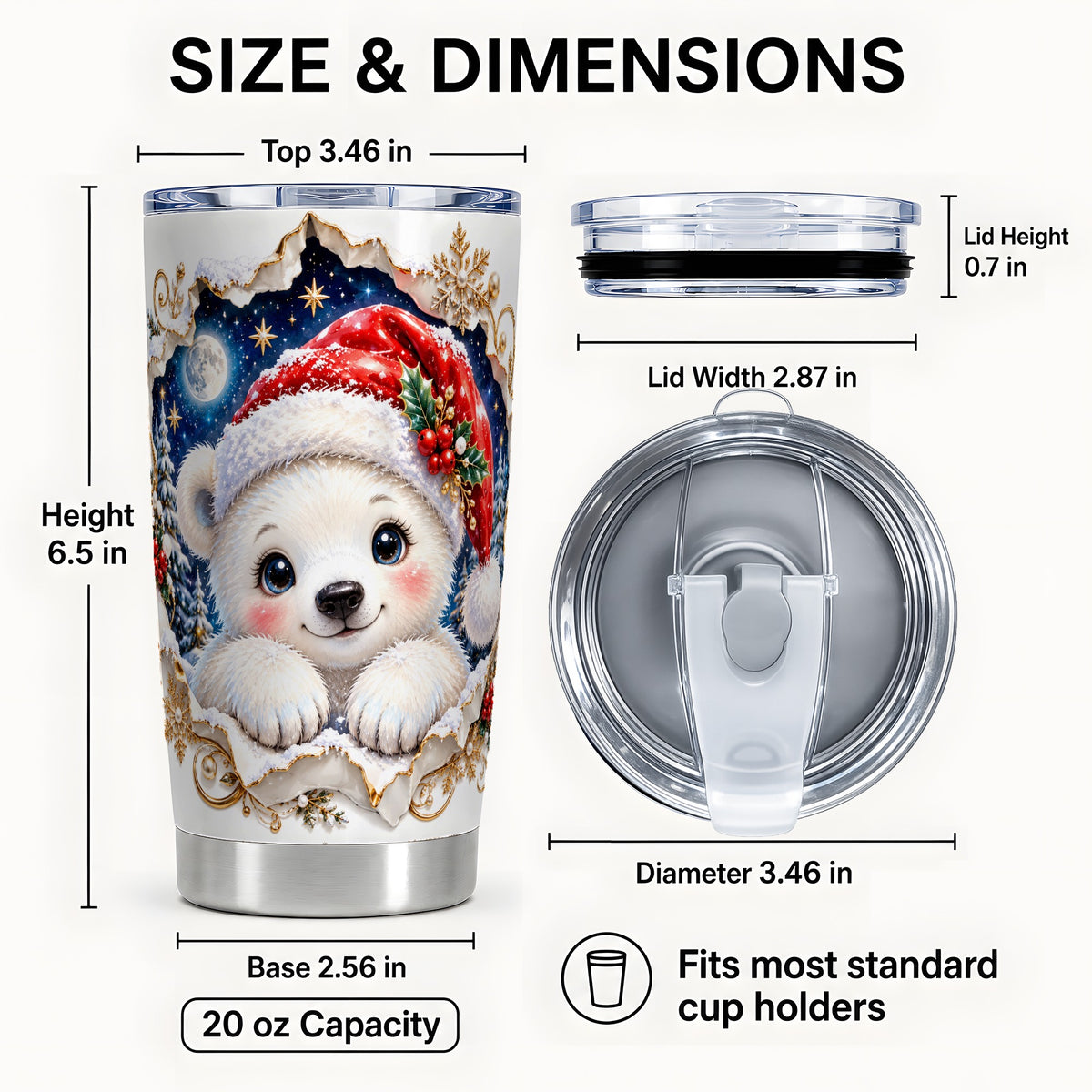 #pl[20oz|Steel] Christmas Polar Bear Tumbler 20oz, Santa Bear Stainless Steel Travel Cup