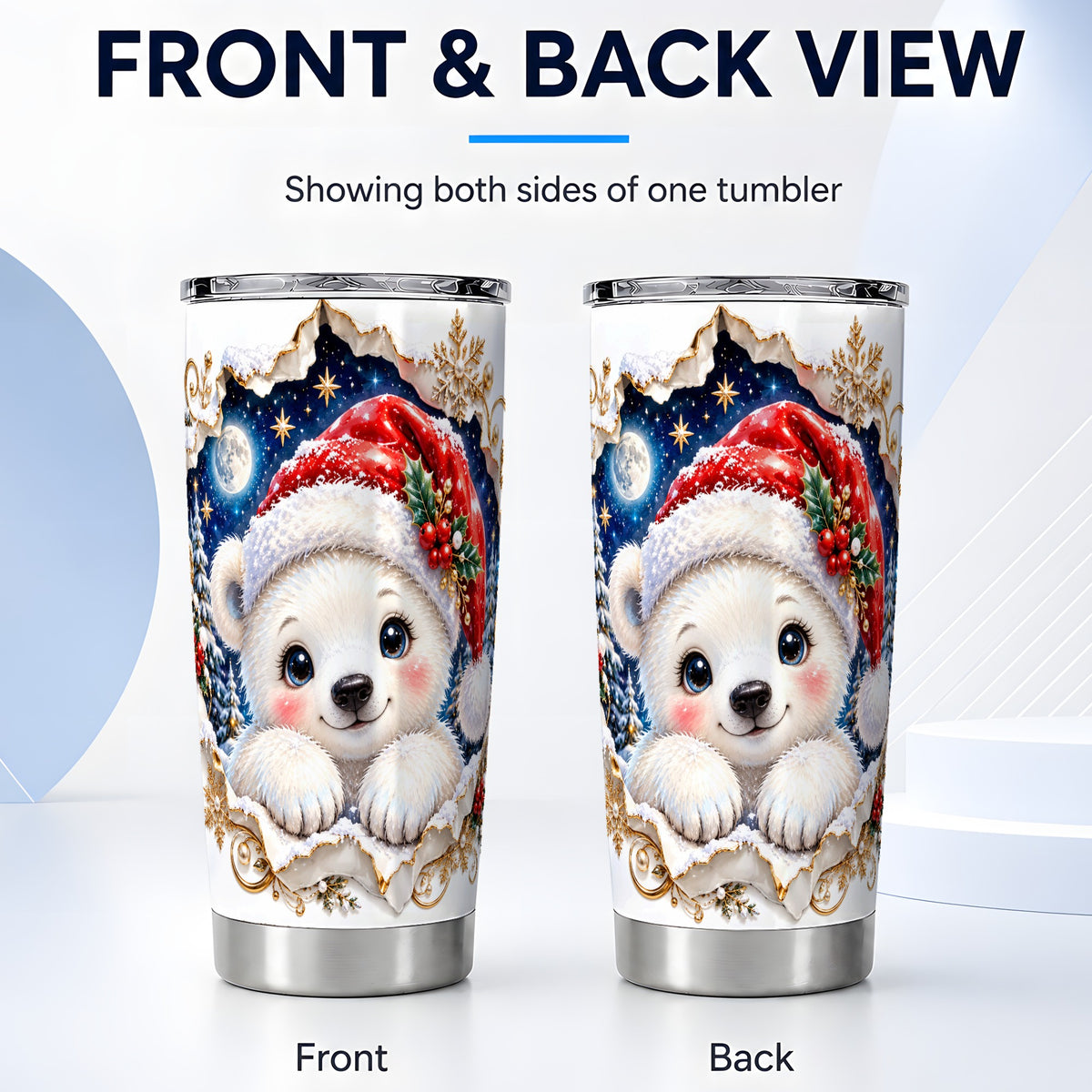 #pl[20oz|Steel] Christmas Polar Bear Tumbler 20oz, Santa Bear Stainless Steel Travel Cup