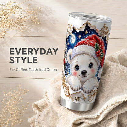 Christmas Polar Bear Tumbler 20oz, Santa Bear Stainless Steel Travel Cup