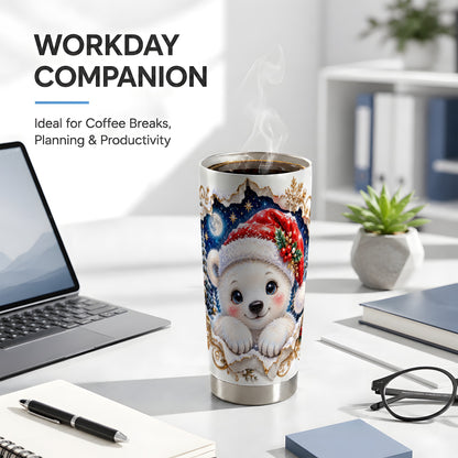 Christmas Polar Bear Tumbler 20oz, Santa Bear Stainless Steel Travel Cup