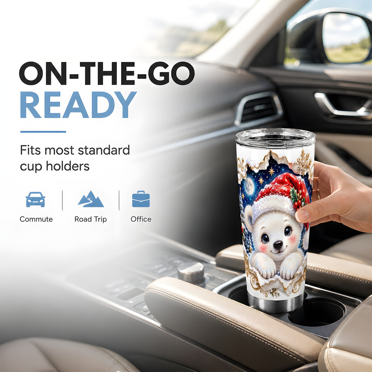 Christmas Polar Bear Tumbler 20oz, Santa Bear Stainless Steel Travel Cup