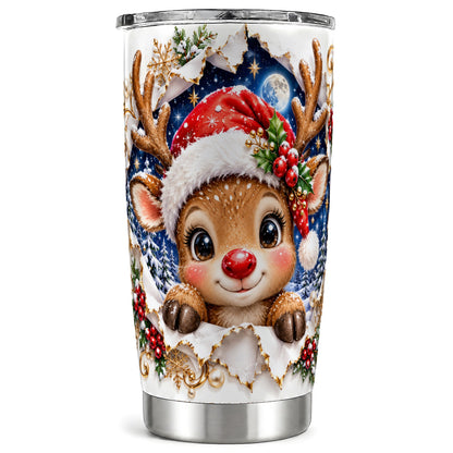 Christmas Reindeer Tumbler 20oz, Baby Deer Stainless Steel Travel Cup