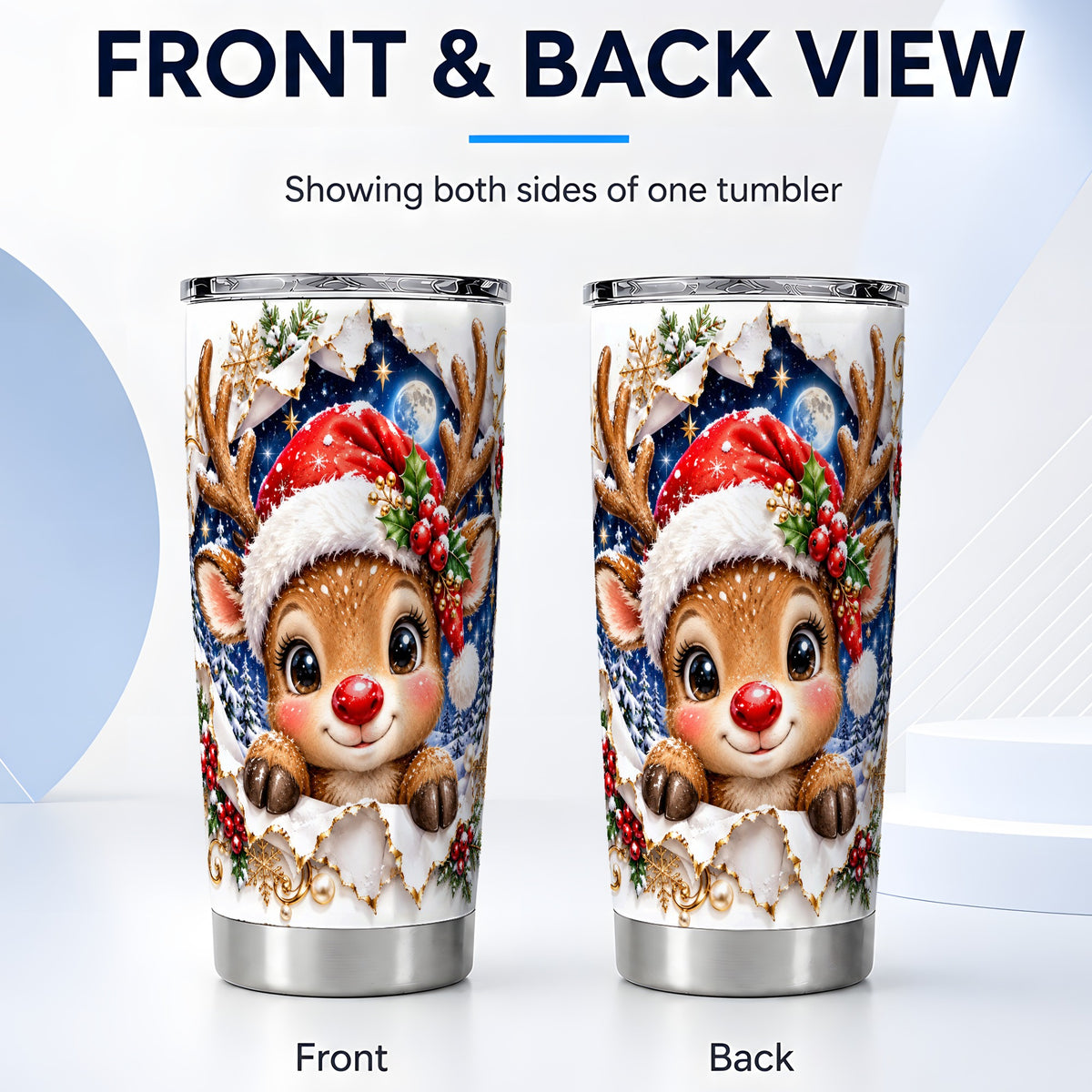 #pl[20oz|Steel] Christmas Reindeer Tumbler 20oz, Baby Deer Stainless Steel Travel Cup