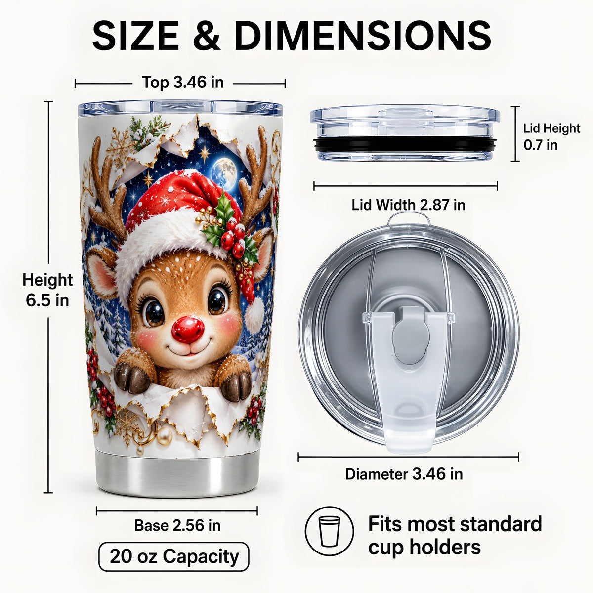 #pl[20oz|Steel] Christmas Reindeer Tumbler 20oz, Baby Deer Stainless Steel Travel Cup