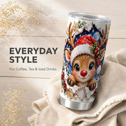 Christmas Reindeer Tumbler 20oz, Baby Deer Stainless Steel Travel Cup