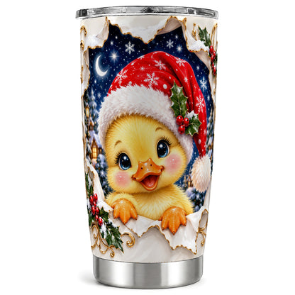 Christmas Duckling Tumbler 20oz, Santa Duck Stainless Steel Travel Cup