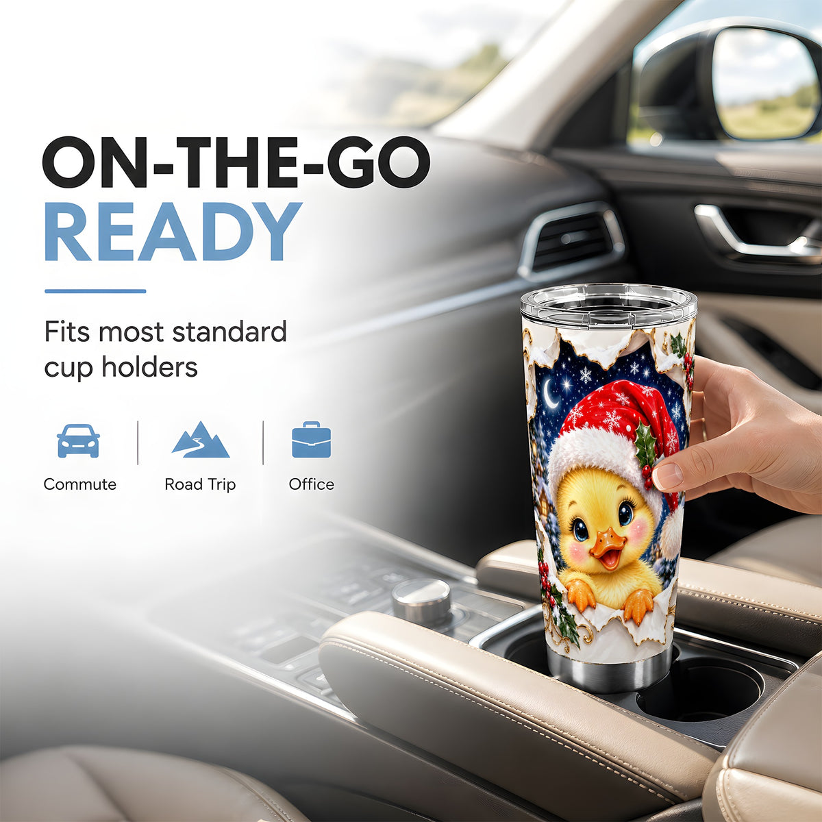 Christmas Duckling Tumbler 20oz, Santa Duck Stainless Steel Travel Cup