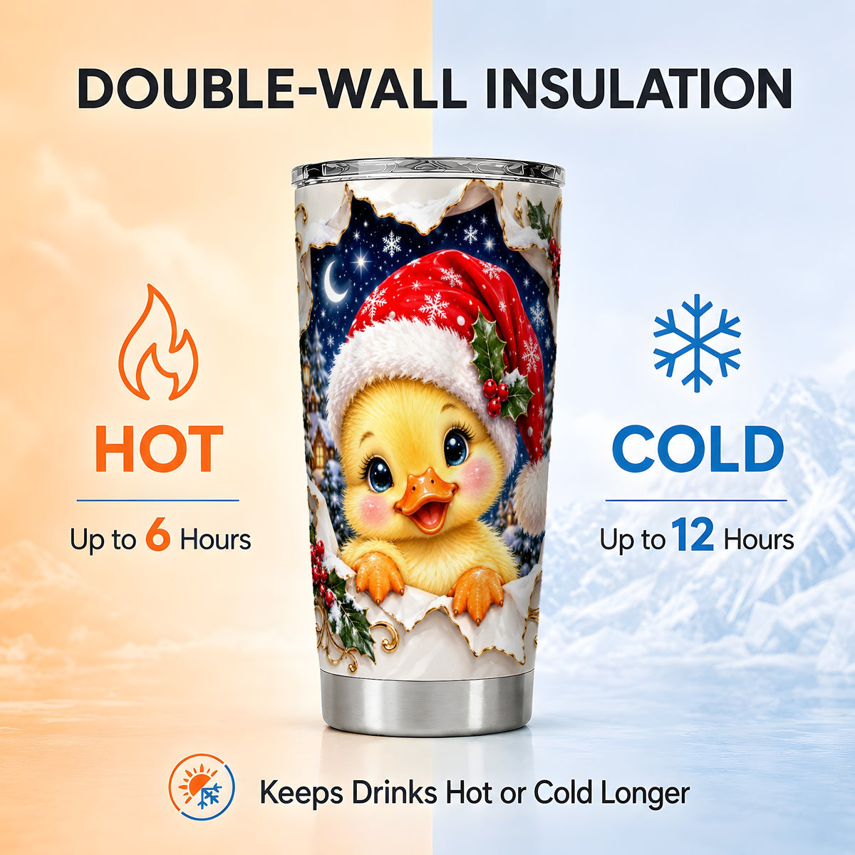 Christmas Duckling Tumbler 20oz, Santa Duck Stainless Steel Travel Cup