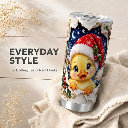 Christmas Duckling Tumbler 20oz, Santa Duck Stainless Steel Travel Cup