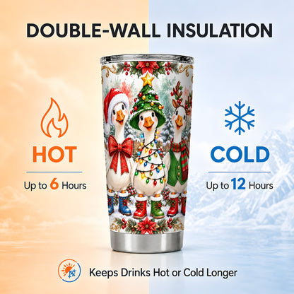 Christmas Geese Tumbler 20oz, Holiday Goose Stainless Steel Travel Cup