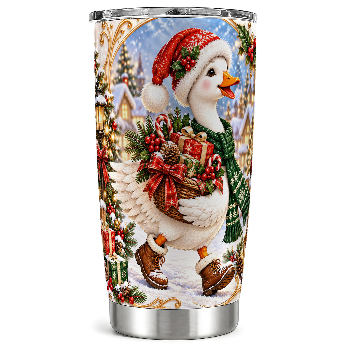 Christmas Goose Tumbler 20oz, Holiday Bird Stainless Steel Travel Cup