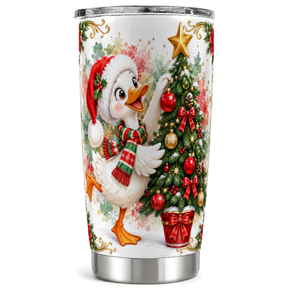 Christmas Goose Tumbler 20oz, Festive Bird Stainless Steel Travel Cup