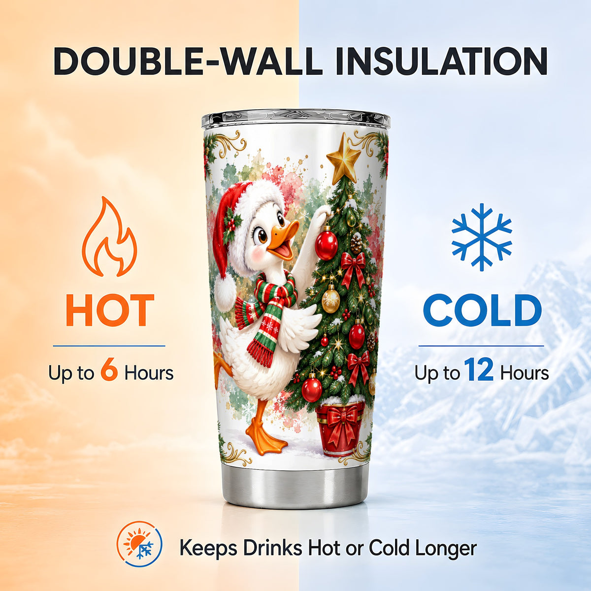 Christmas Goose Tumbler 20oz, Festive Bird Stainless Steel Travel Cup