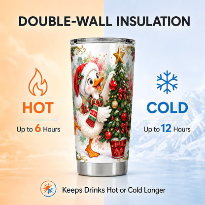 Christmas Goose Tumbler 20oz, Festive Bird Stainless Steel Travel Cup