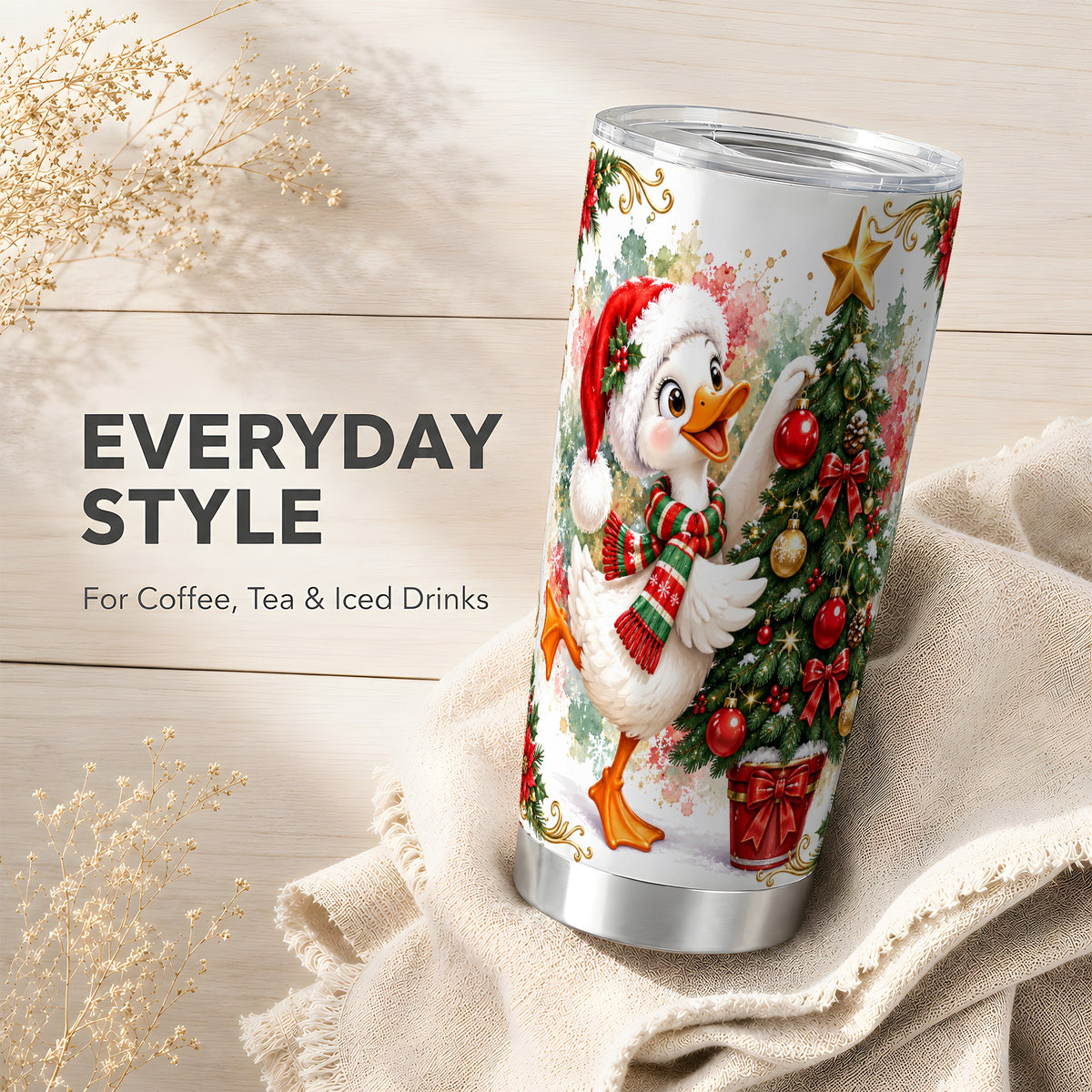 Christmas Goose Tumbler 20oz, Festive Bird Stainless Steel Travel Cup