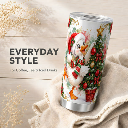 Christmas Goose Tumbler 20oz, Festive Bird Stainless Steel Travel Cup