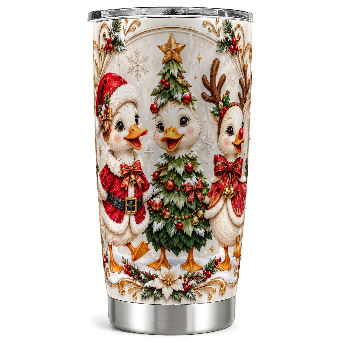 Christmas Goose Trio Tumbler 20oz, Festive Stainless Steel Travel Cup
