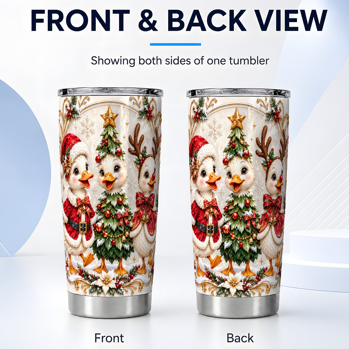 #pl[20oz|Steel] Christmas Goose Trio Tumbler 20oz, Festive Stainless Steel Travel Cup