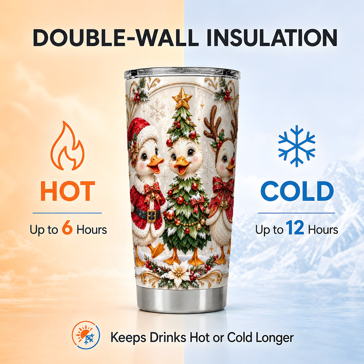 Christmas Goose Trio Tumbler 20oz, Festive Stainless Steel Travel Cup