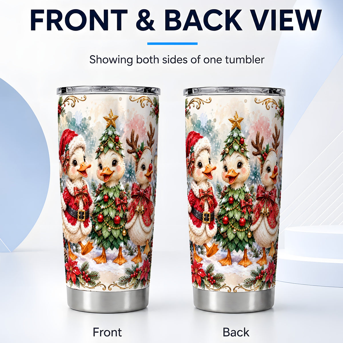 #pl[20oz|Steel] Christmas Goose Trio Tumbler 20oz, Vintage Stainless Steel Travel Cup