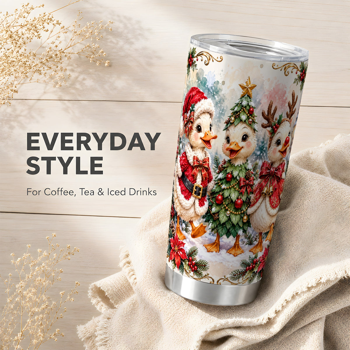 Christmas Goose Trio Tumbler 20oz, Vintage Stainless Steel Travel Cup