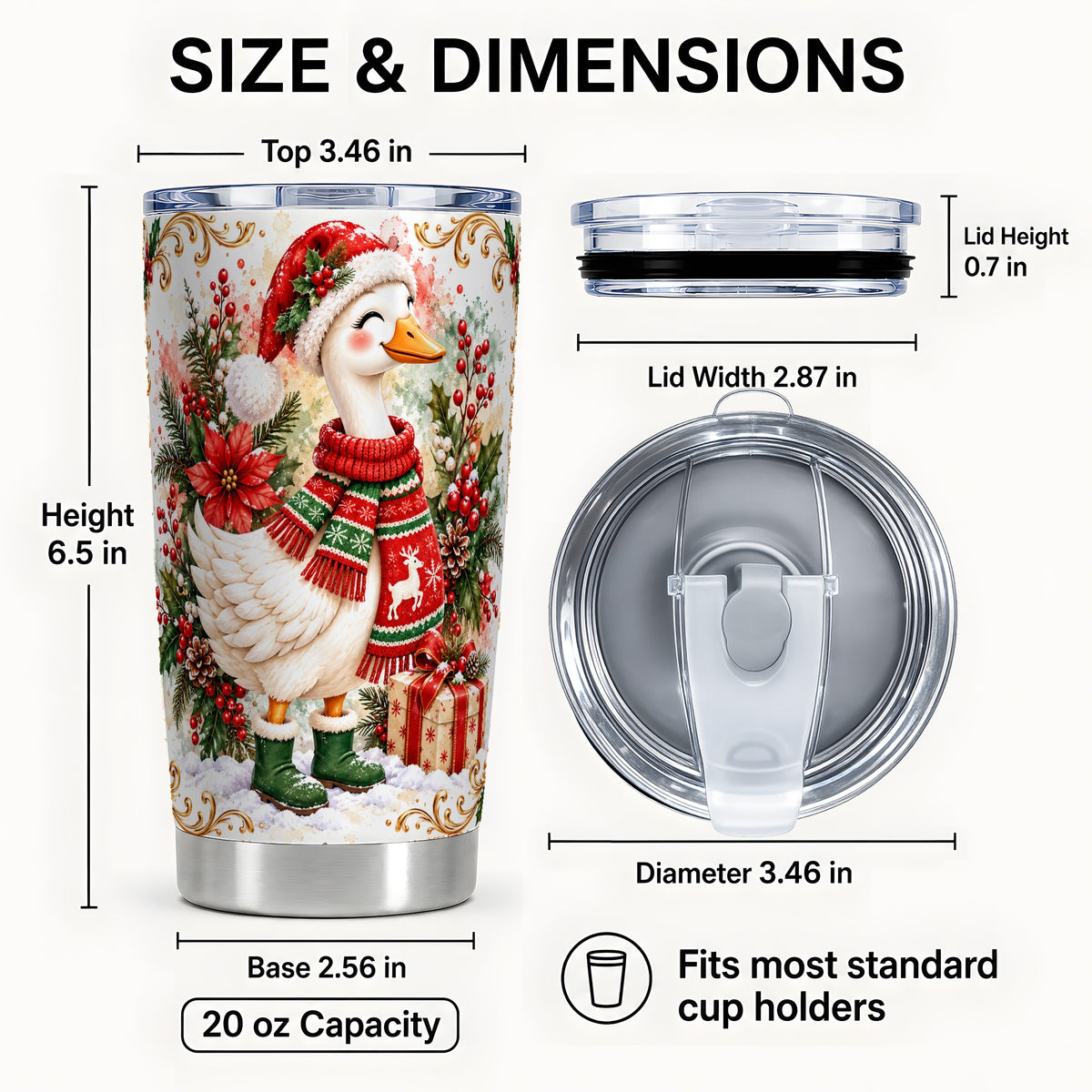 #pl[20oz|Steel] Christmas Goose Tumbler 20oz, Cozy Bird Stainless Steel Travel Cup