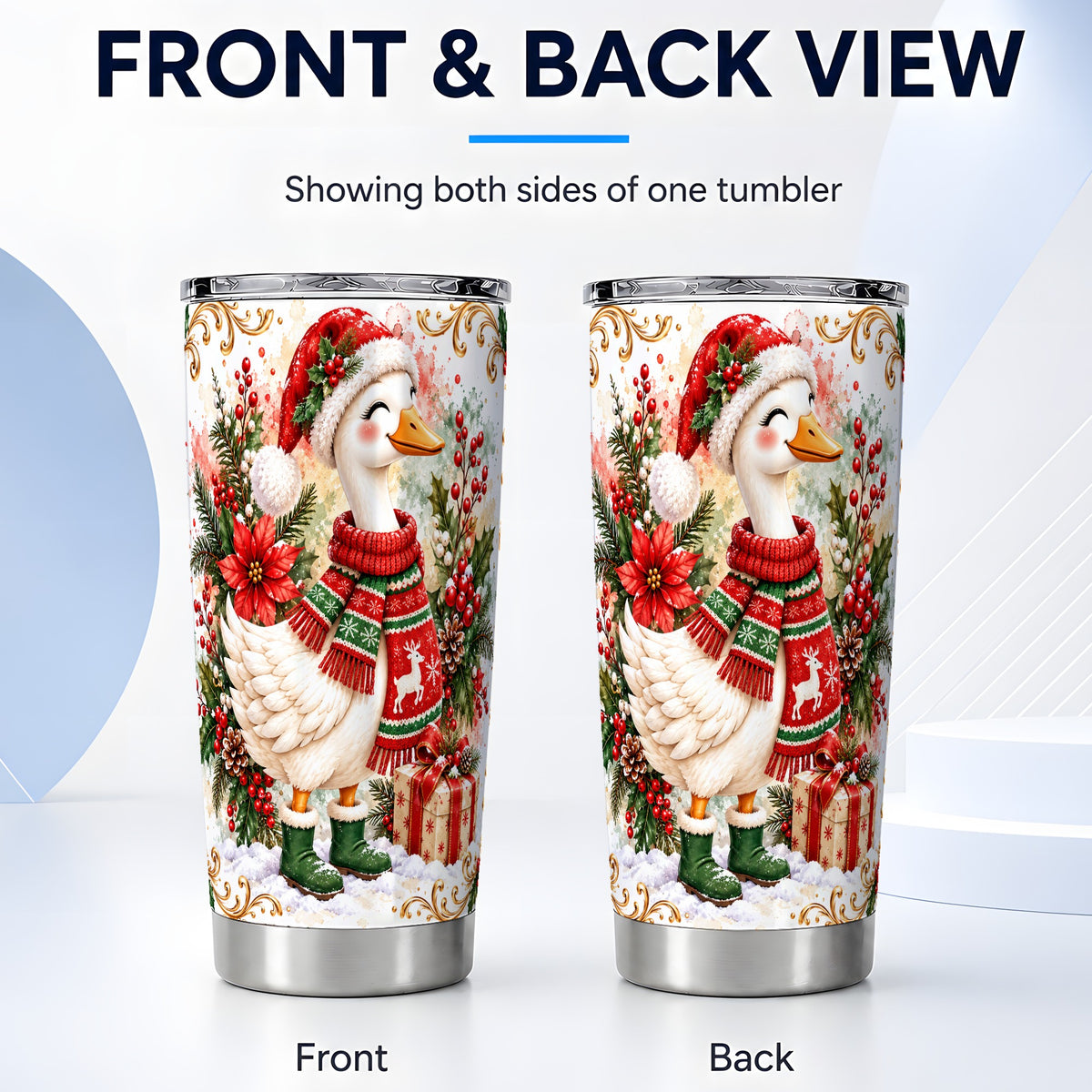 #pl[20oz|Steel] Christmas Goose Tumbler 20oz, Cozy Bird Stainless Steel Travel Cup