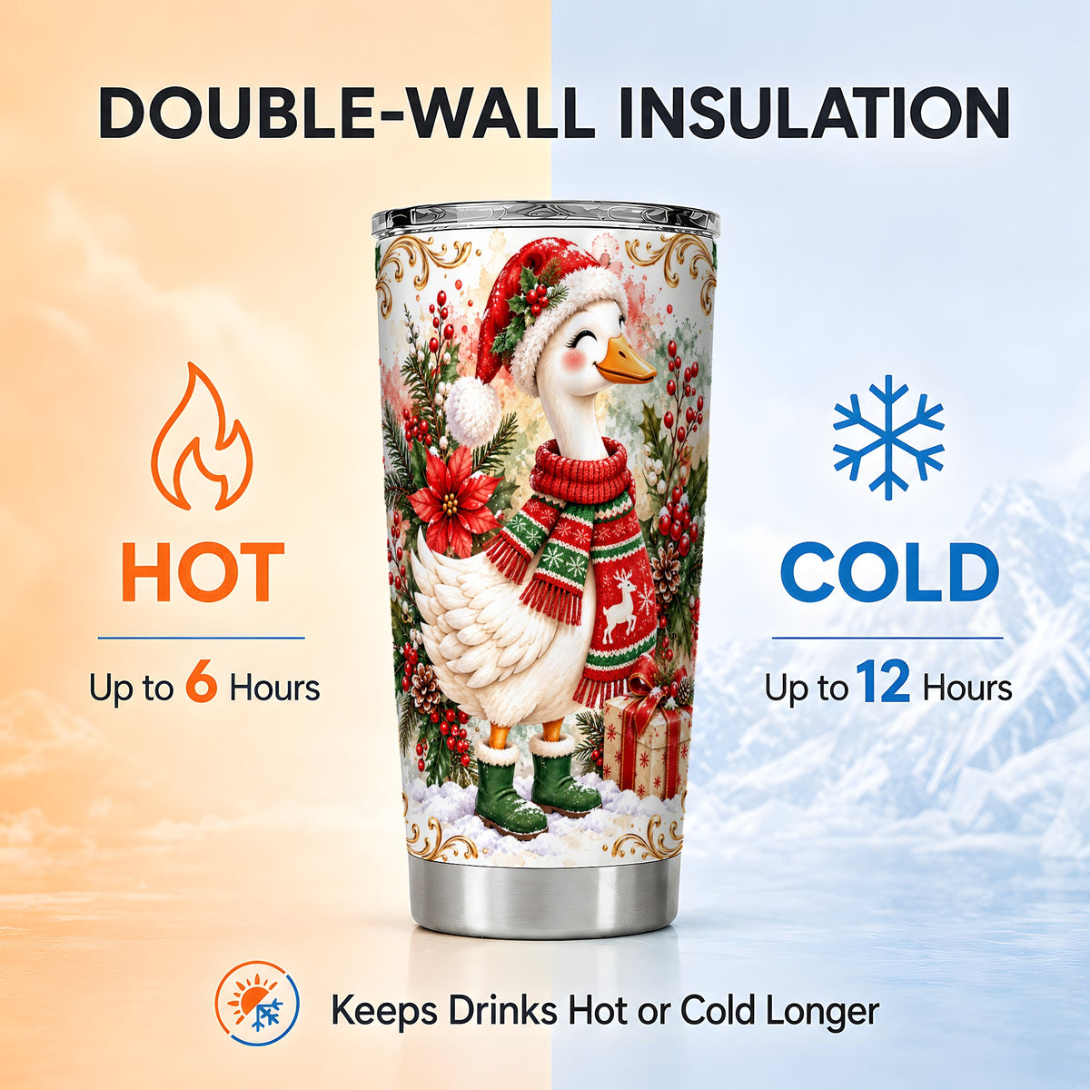 Christmas Goose Tumbler 20oz, Cozy Bird Stainless Steel Travel Cup
