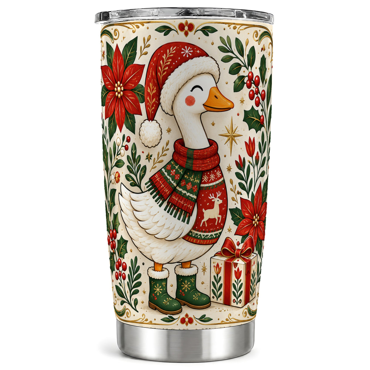 Christmas Goose Tumbler 20oz, Santa Goose Stainless Steel Travel Cup