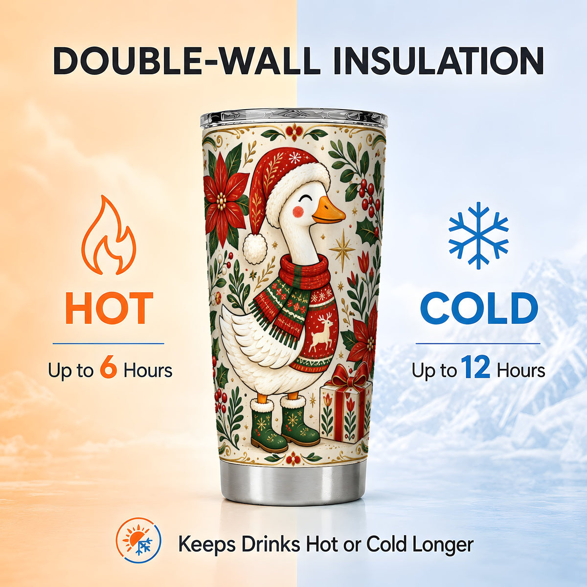 Christmas Goose Tumbler 20oz, Santa Goose Stainless Steel Travel Cup