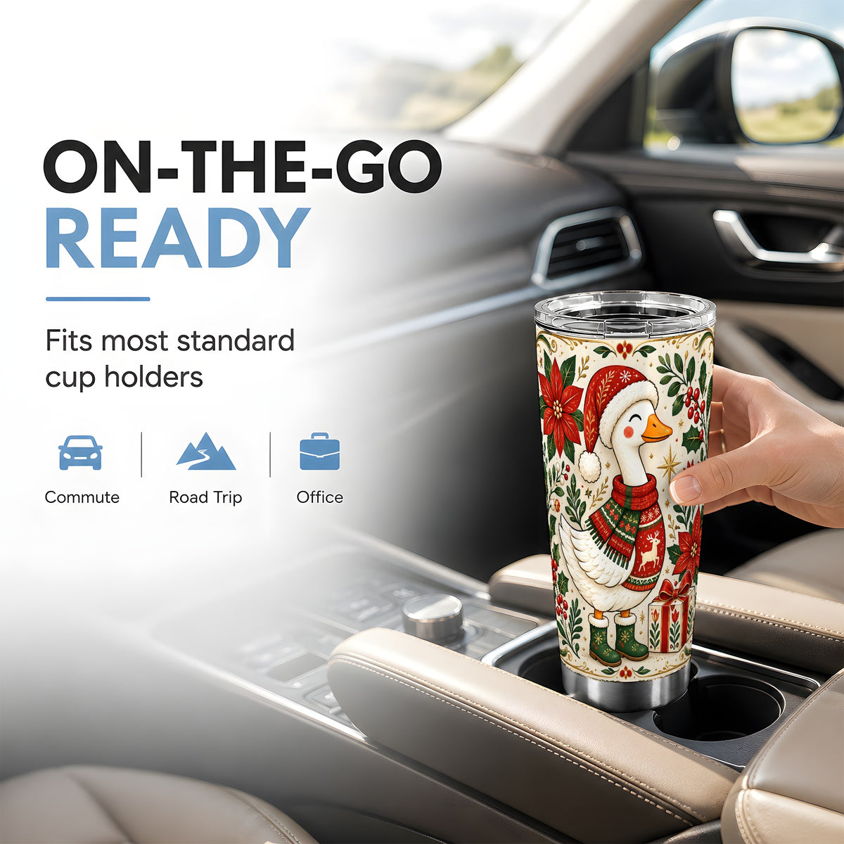 Christmas Goose Tumbler 20oz, Santa Goose Stainless Steel Travel Cup
