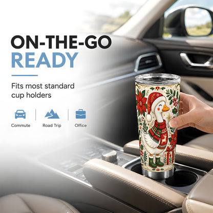 Christmas Goose Tumbler 20oz, Santa Goose Stainless Steel Travel Cup