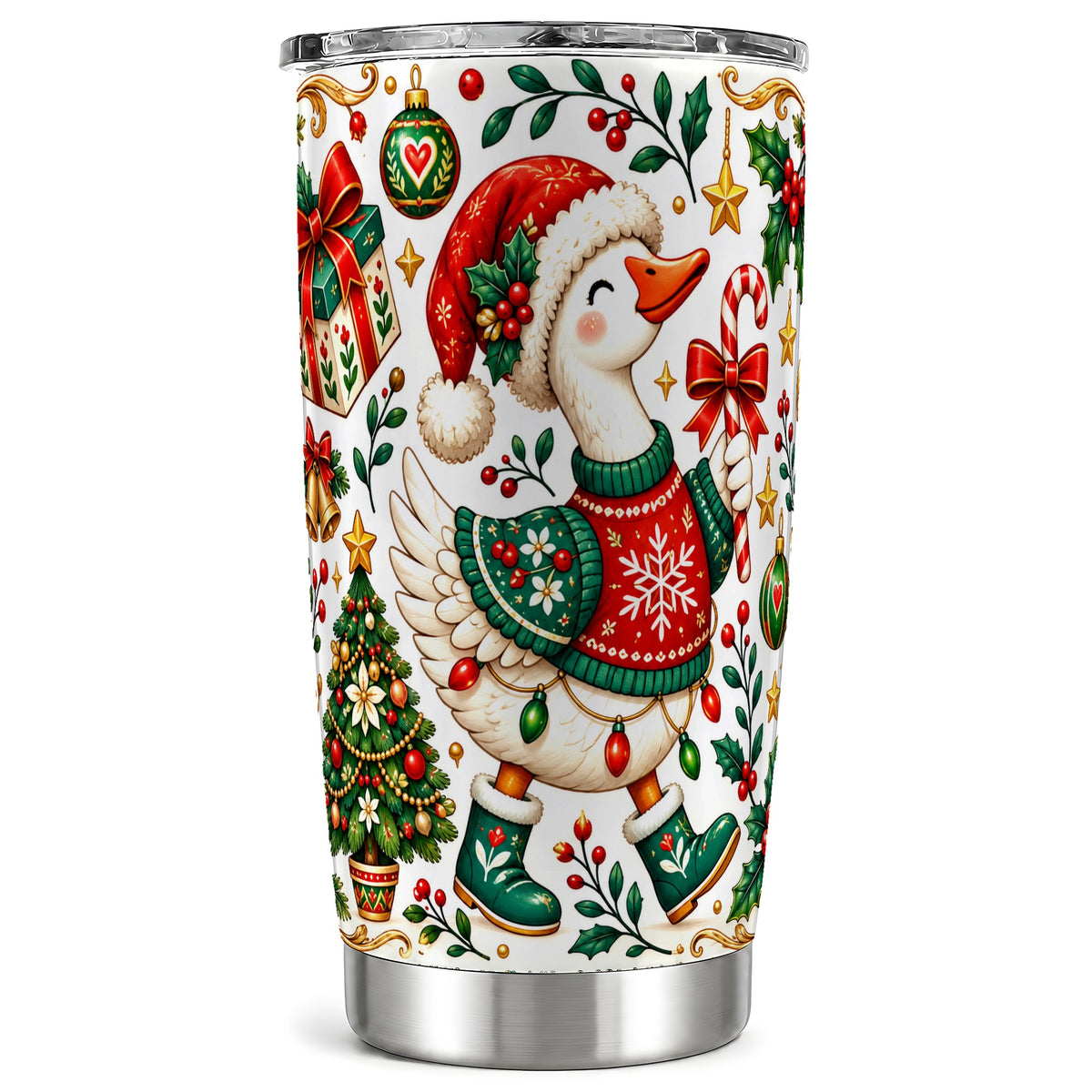 Candy Cane Goose Tumbler 20oz, Christmas Stainless Steel Travel Cup