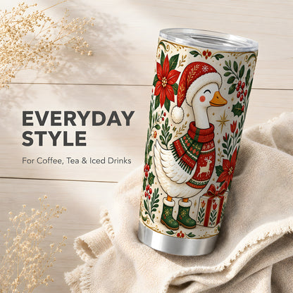 Christmas Goose Tumbler 20oz, Santa Goose Stainless Steel Travel Cup