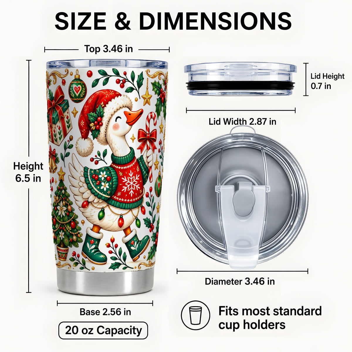 #pl[20oz|Steel] Candy Cane Goose Tumbler 20oz, Christmas Stainless Steel Travel Cup