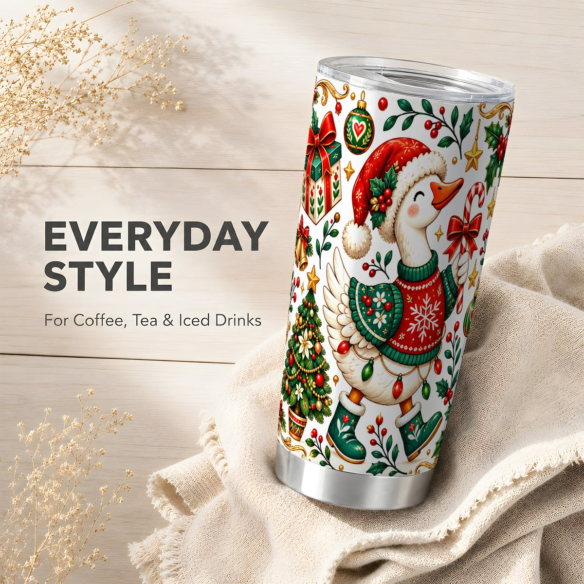 Candy Cane Goose Tumbler 20oz, Christmas Stainless Steel Travel Cup